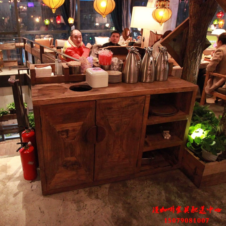 Đồ nội thất cà phê người đàn ông đích thực Bàn và Ghế Tấm cửa cũ Old Elm Gỗ Tenon và Tenon Tủ bên Tủ chuẩn bị bữa ăn - Buồng