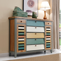 American country entrance shoe cabinet solid wood home with drawer locker small apartment dump open door retro cabinet