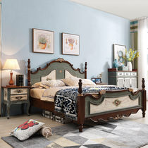 American light luxury 1 8-meter solid wood double bed Master bedroom Neoclassical walnut 1 5-meter bed European-style painted adult bed