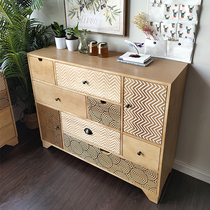 Nordic simple seven or six chest of drawers Solid wood living room entrance bedroom cabinet drawer storage decorative cabinet Five chest of drawers complete