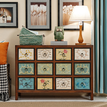 American painted 12 bucket cabinet creative foyer bucket storage cabinet balcony solid wood retro entrance cabinet storage cabinet complete set