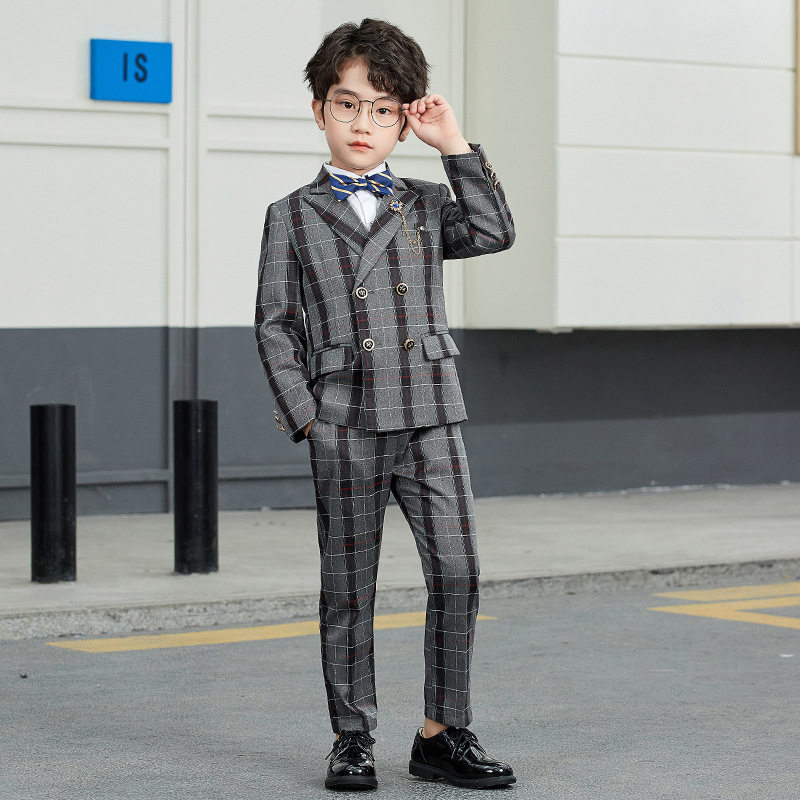Children's suits Three sets of handsome autumn and winter new boys Double-row buckle Western suit Piano Walk Show Gown