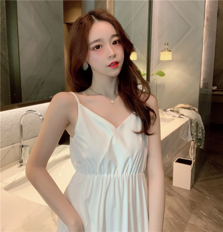 VK旗艦店 韓系高腰百搭蛋糕裙顯瘦長版吊帶無袖洋裝