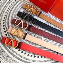 V Buckle Lady Genuine Leather Belt Mesh Red Bull Leather Belt Pure Copper Quintals couple of mens jeans jacket dress