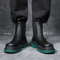 European Station Tide Mens Smoke Pipe Boots Sleeves Short Boots Genuine Leather Martin boots thick bottom heightening 100 hitch Chelsea tooling leather boots