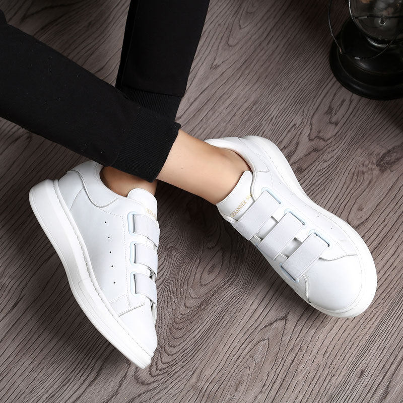 Star homematter leather trendy small white shoes men's magic sticker thick bottom heightening 100 lap casual One foot pedal pine pastry shoes
