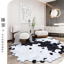 Handmade cowhide stitching carpet custom Nordic light luxury living room coffee table mat Bedroom round irregular bedside blanket