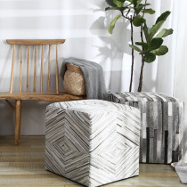 Hand stitching cowhide pier Living room bedroom square simple coffee table Sofa low stool Entrance dressing change shoe stool