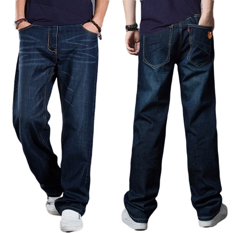 Hong Kong Summer New Plus Big Code Jeans Male Straight Drum Elastic Loose Trousers Gats Fattening Jeans Casual Men's Pants