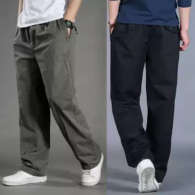 2021 summer new men's casual pants plus fat plus overalls loose large size elastic waist fat pants