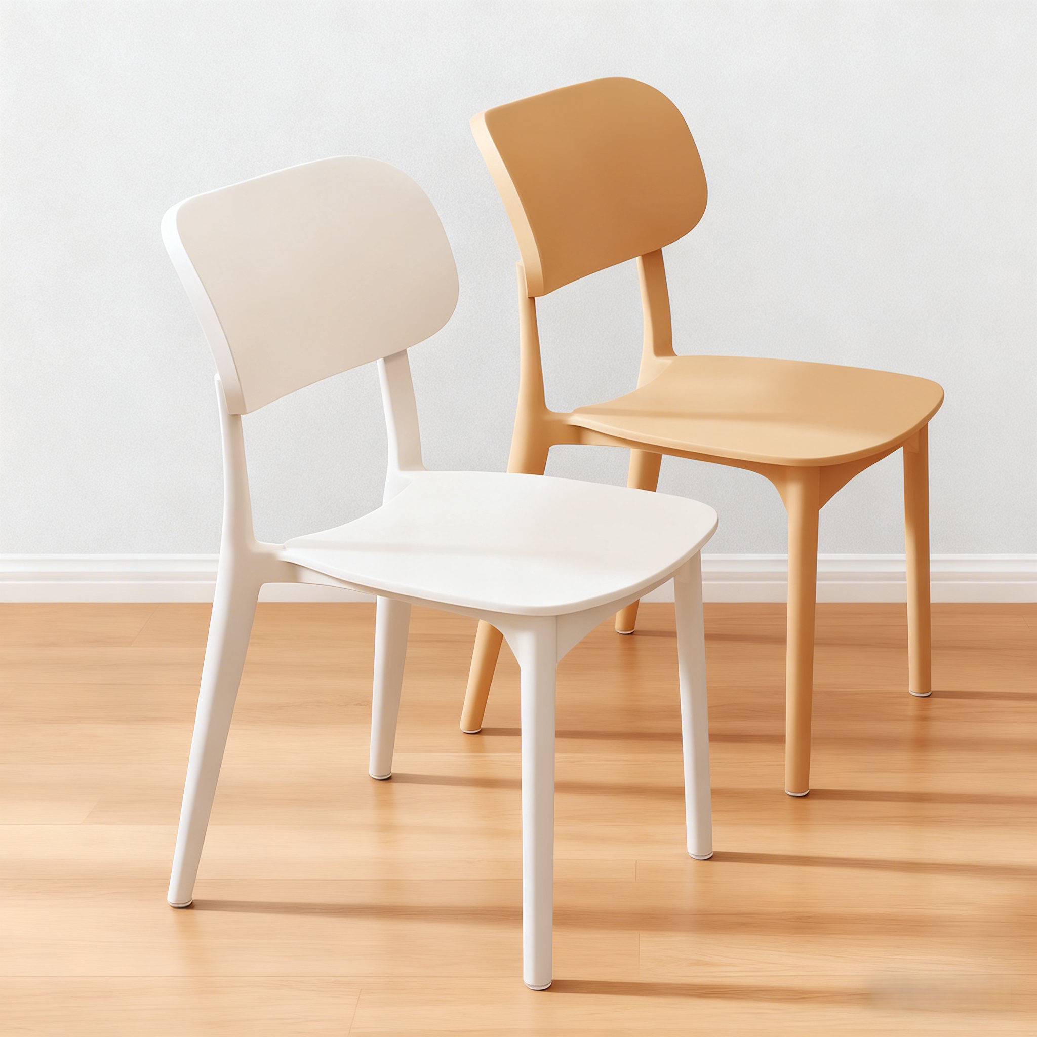 背もたれ付きのモダンでミニマルなダイニングチェア。長時間座っても快適な厚みのあるプラスチック製。北欧スタイルで、人気の業務用ダイニングテーブルとチェアです。