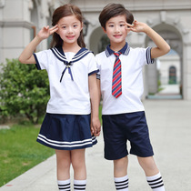 Kindergarten garden uniform Summer childrens navy primary school uniform Short-sleeved cotton class uniform Graduation photo performance dress