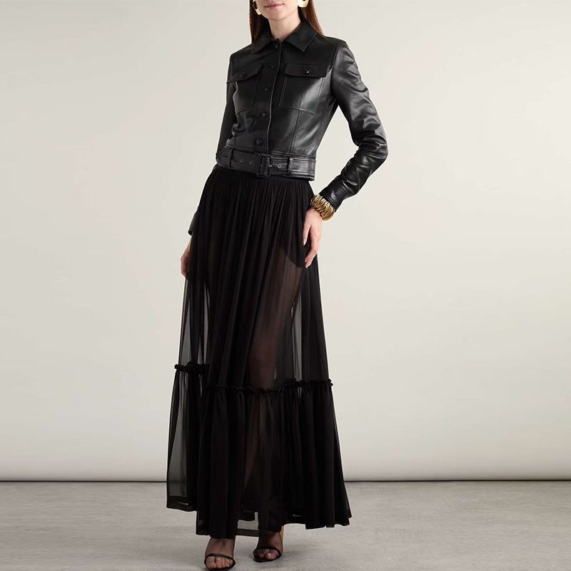 Rose's Same Style Yangshulin Genuine Leather Jacket for Women, Short Autumn and Winter Leather Jacket, Slim Fit, Fashionable Sheepskin Coat