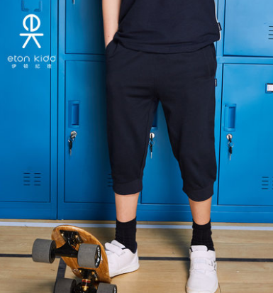 Eaton Gide school uniform children's summer new thin pants boys and girls ribbed foot sports cropped pants 17Y006