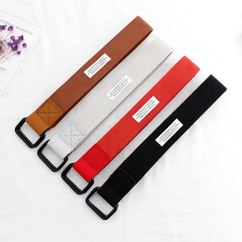 Double ring buckle canvas belt Korean jeans with simple fashion men and women buckle youth bandwidth belt waist