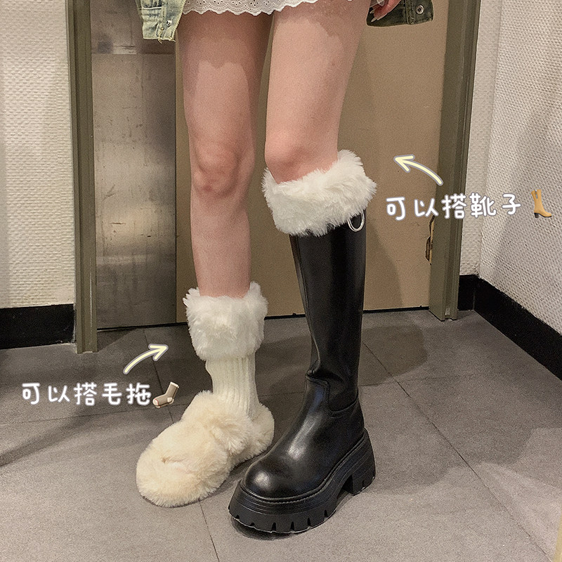 Bend Bend Leg Seconds Turn Straight Autumn Winter Sweater Boot Cover Flap Short Boot 100 Lap Guard Leg Warm Knit Thick Plush Socks-Taobao