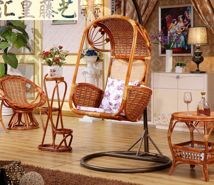 Indonesia imported real rattan rattan chair hanging basket indoor and outdoor balcony swing hanging chair adult bird's nest single rocking chair hanging chair