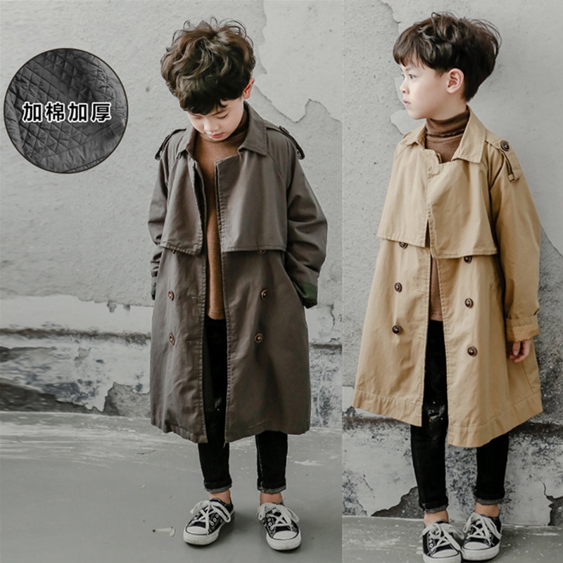Boys' Trench Coat 2020 New Trendy Mid-Length Style for Big Boys, Stylish Padded Thickened Over-The-Knee Coat, Children's Trendy Clothing