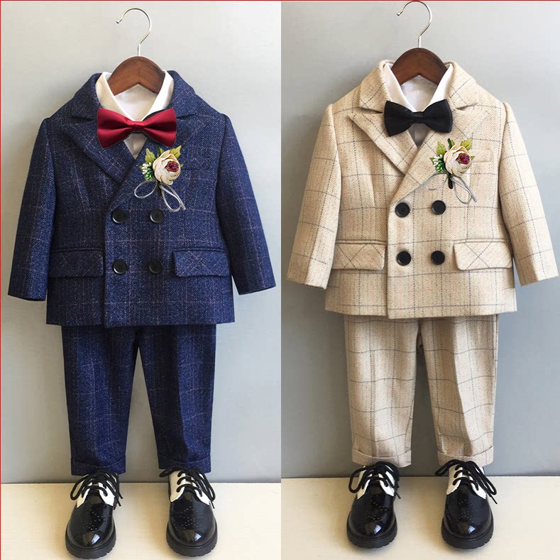 Boy suits suit three sets of autumn and winter men's gown gown Yingren Yangqi Children's Western-style flower children play out-Taobao