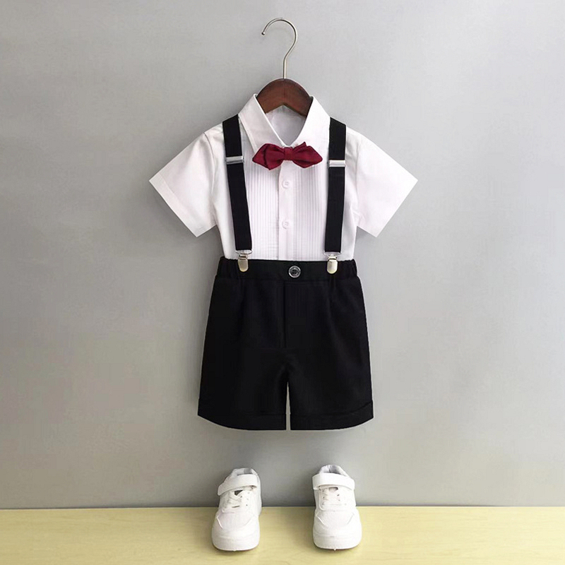 Boys' Formal Wear Summer Children's Suit Set Flower Boy British Style Little Host Suspenders Pants Piano Performance Outfit Boys' Formal Wear Summer Children's Suit Set Flower Boy British Style Little Host Suspenders Pants Piano Performance Outfit