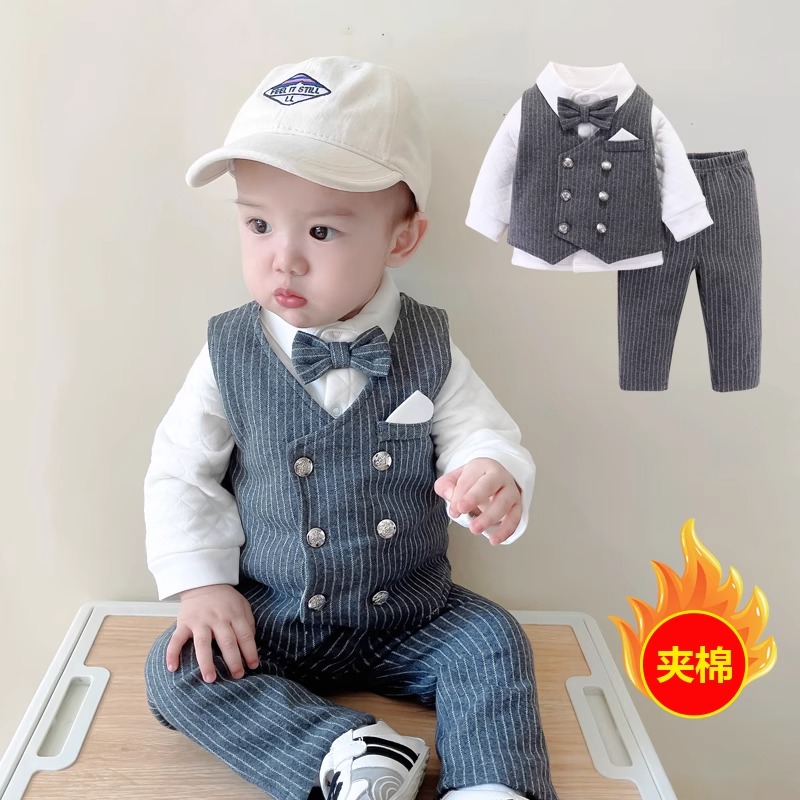 Male Baby Age Gown Attire Autumn Winter Thickened Children's Small Suit Boy Yingren Gentleman Suit Infant 100 Day Banquet-Taobao
