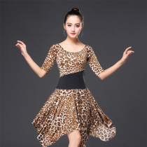 Latin dance clothing spring and Autumn new dress womens mid-sleeve round neck color dance dress Adult modern ballroom dance dress