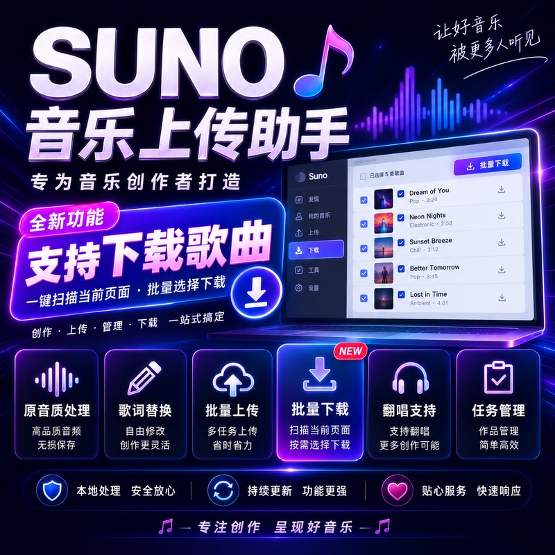 Suno Upload and Download Tool Windows Bulk Download Lyrics Processing Audio Processing