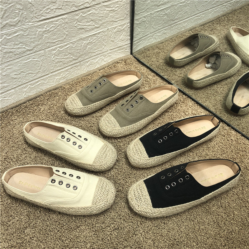 INS Korea Baotou fisherman low-heeled slippers 2022 summer new student straw-woven lazy casual sandals for women's outer wear