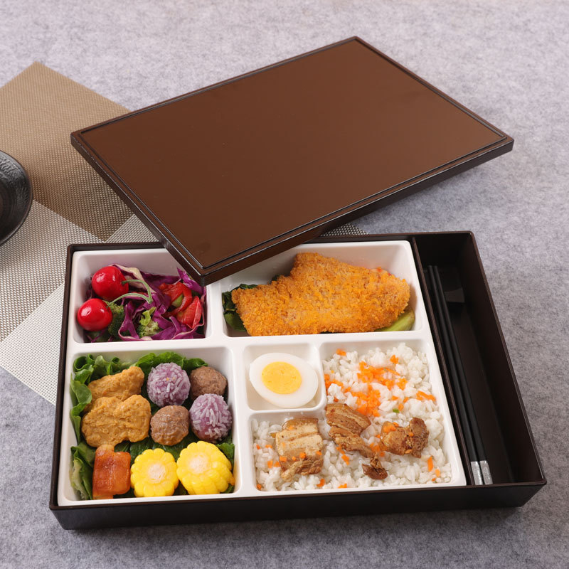 Can Bring Chopsticks and Spoon, High Temperature Resistant Melamine Multi-Compartment Lunch Box, Japanese-Style Bento Box, Business Meal Box, Fast Food Sushi Lunch Box