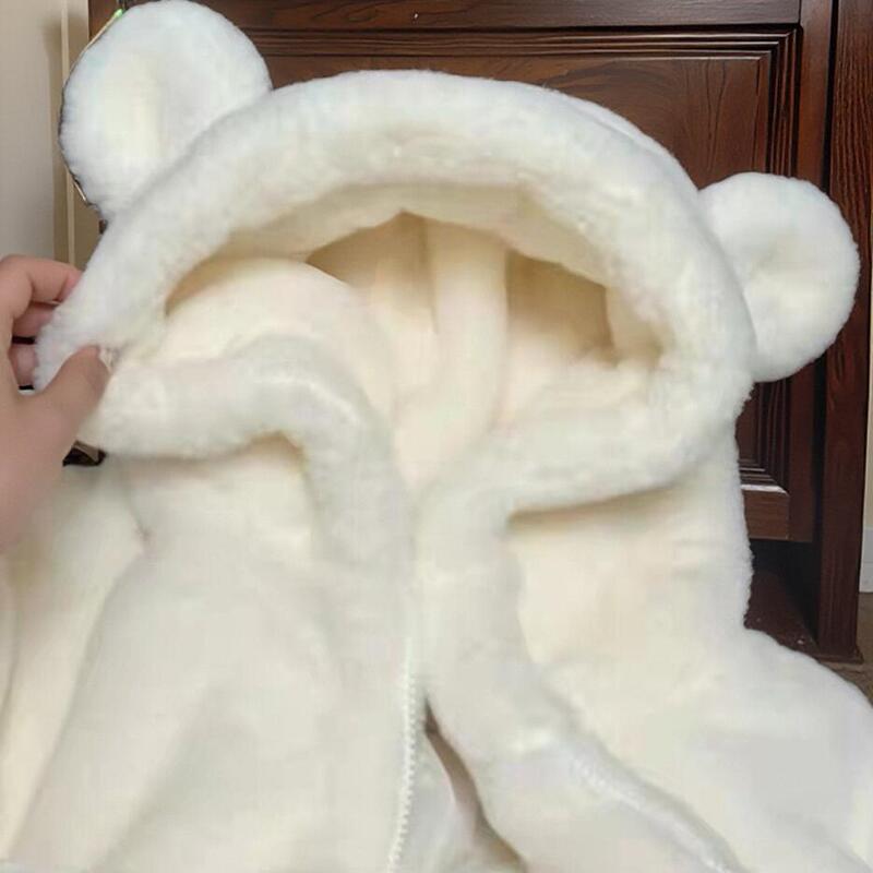 Bear Ear Plush Coat for Women, New Autumn and Winter Thickened College Style Faux Fur Design with Hood
