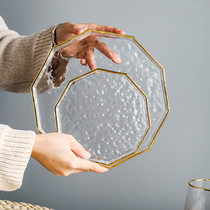 Polygon glass plate household thickened gilt transparent fruit jewelry display storage Net Red simple large flat plate