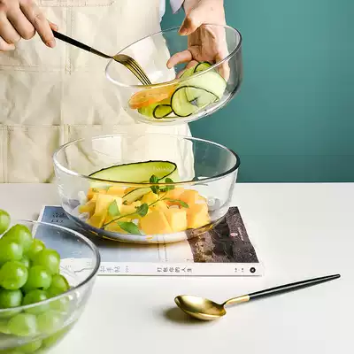Glass bowl Salad bowl Fruit large Japanese creative household transparent instant noodle bowl Soup material lead-free tableware set