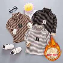 Boy and girl baby autumn winter tops children wear warm underwear plus thicker high-collar stripes