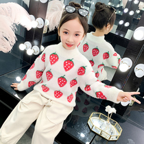 Girls round collar sweatberries 2021 fashion spring and autumn of childrens sweater knitted sweater