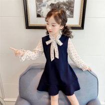 Spring and Autumn Small Girl A-Level Sleeve Fan Dress Han Edition Princess Yangyang Snow Spinning Lace Dress Thin