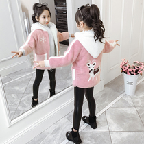 Girls autumn and winter coat girl winter sweater coat children spring and autumn gas plus thick mink cotton coat