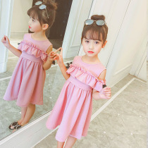 Girls Dress Summer New Han Edition Childrens Princess Ocean Fashion Network Red Shoulder Dress Ocean Gas