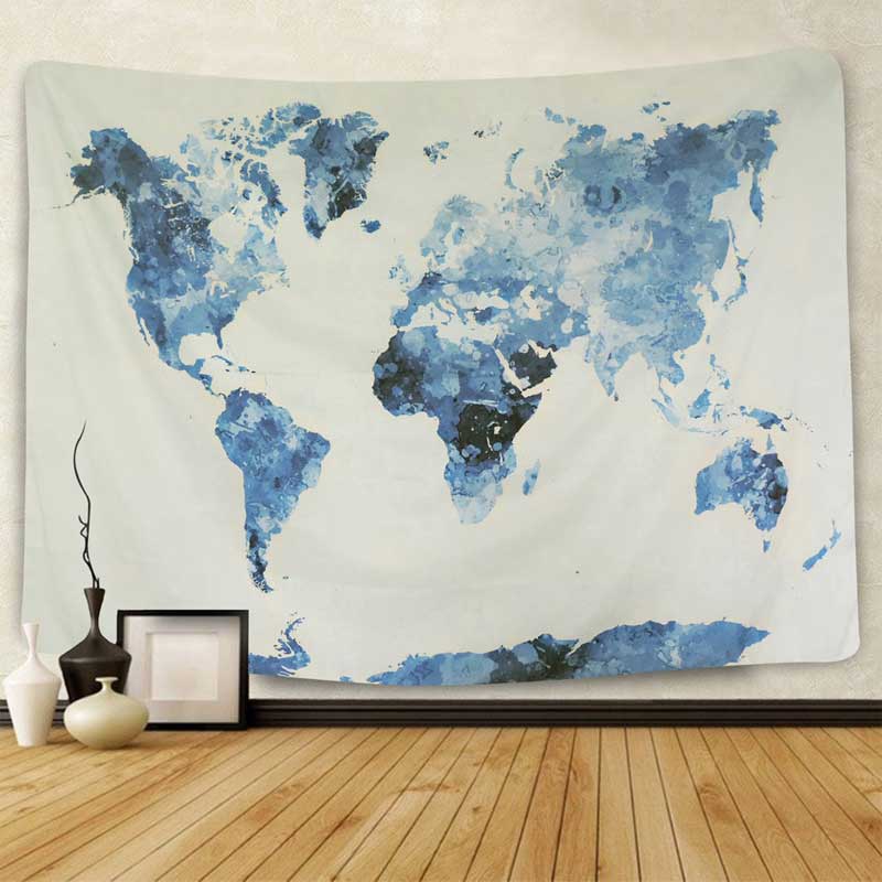 INS màu xanh và trắng bản đồ tấm thảm polyester treo vải chụp lưới màu đỏ nền trang trí vải rèm khăn trải bàn vải dã ngoại thảm treo tường decor