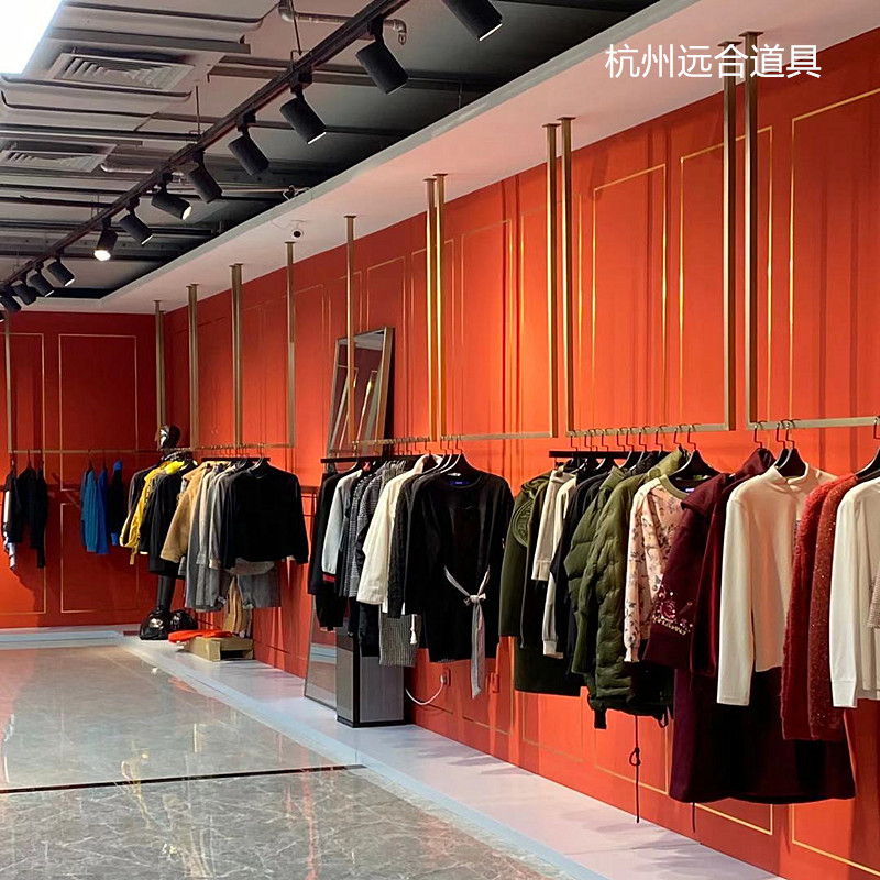 Hanging display rack stainless steel titanium wire drawing hanging clothing store women's clothing rack live room showroom clothes rack