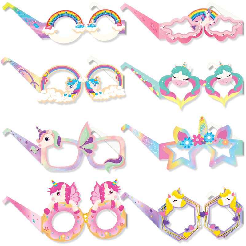 Unicorn Party Photo Props Kidsren's Birthday Party Supplies Cartoon Party Paper Glasses Unicorn Decoration