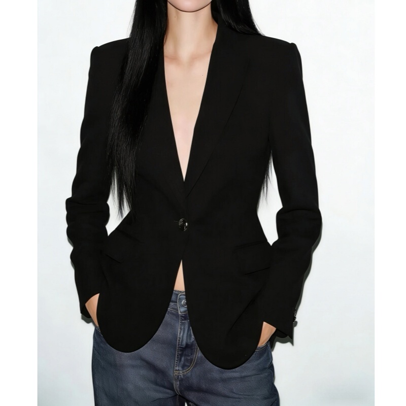 High-End Blazer for Women 2026 Spring and Autumn New Style Single-Button Black Suit for Petite Figures with a Cinched Waist and a Loose Silhouette