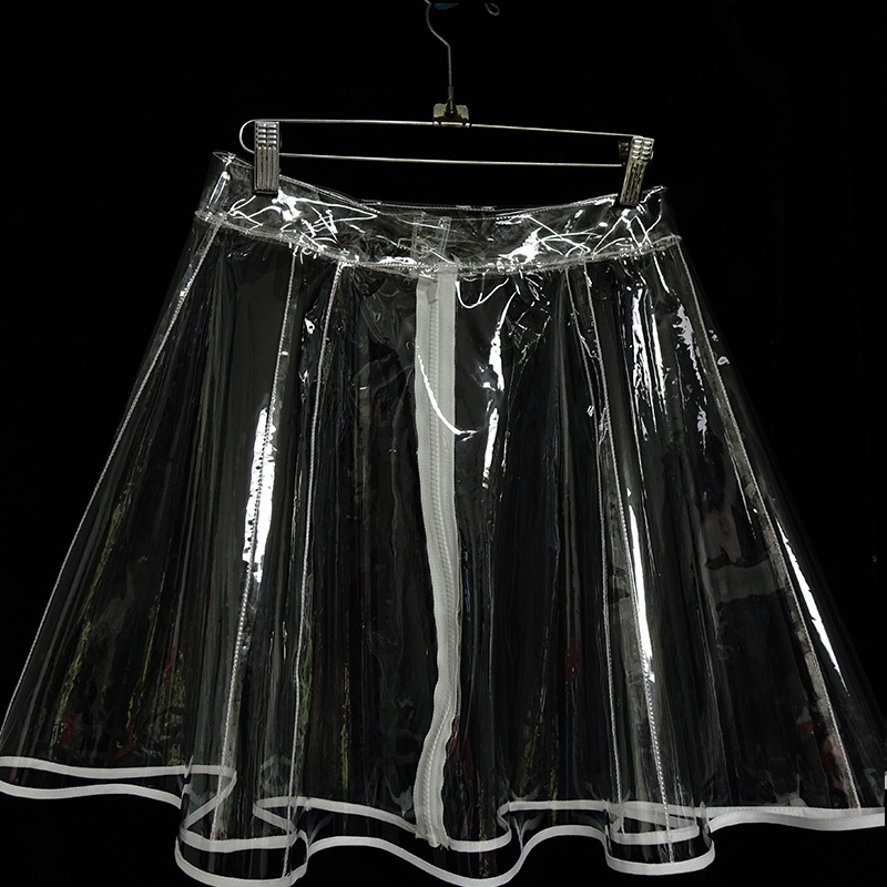 European Fashion Show Style 2021 Transparent Crystal A-Line Skirt Pvc Half Skirt Plastic See-Through Flared Short Skirt for Women