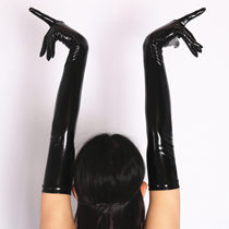 Plastic Lovers sexy imitation latex black leather bar show fashion long arm gloves Queen long gloves
