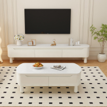 Table de thé Composition du cabinet Cream Wind Modern Minima Small Household Type Solid Wood Floor White Rock Board TV Cabinet Home