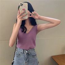 Summer 2021 new V-neck thin ice silk sleeveless top knitted base shirt with net red vest suspender