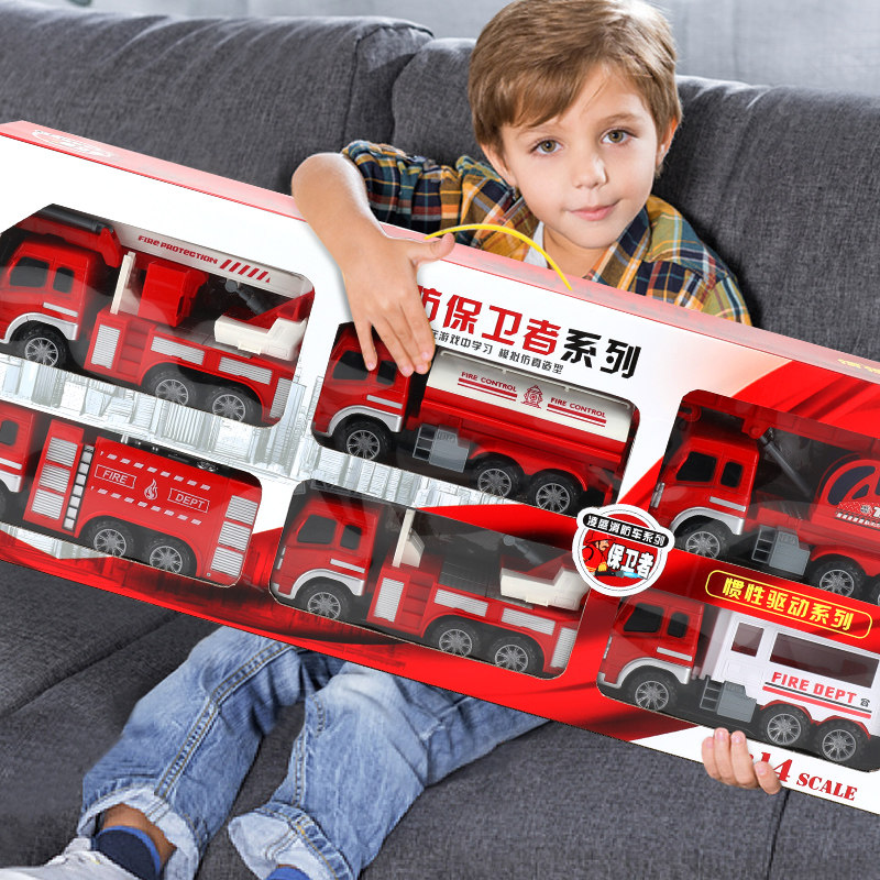 Large fire truck toy set children's inertia crane lift sprinkler engineering vehicle boy car xjcq