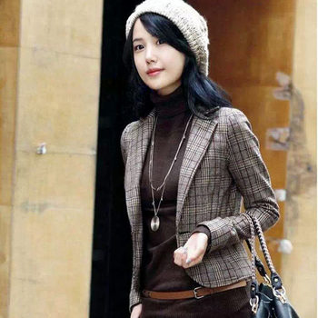 0short slim fit british plaid ladies suit