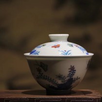 Jingdezhen antique mud hand-painted bowl handmade bucket Color Butterfly Love flower cover Bowl