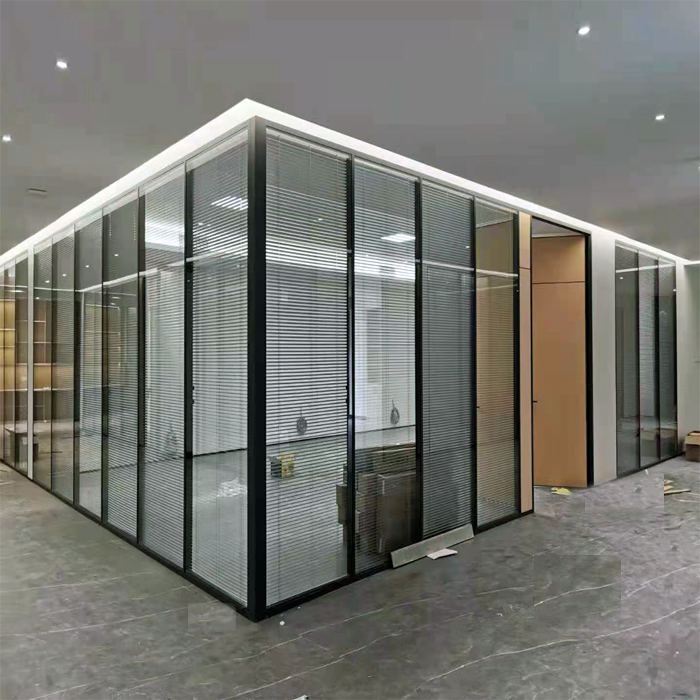 Single-layer transparent frosted tempered glass door aluminum alloy high partition wall with louver adjustment movement in the office