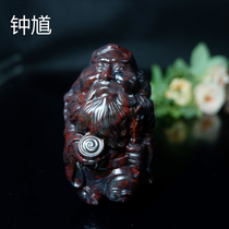 High-end natural Guilin chicken blood Zhongkui catching imp carving piece to play with jade hand toy 0674